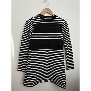 Thakoon Black White Striped Long Sleeve Mini Dress Lace Panel Minimalist Office